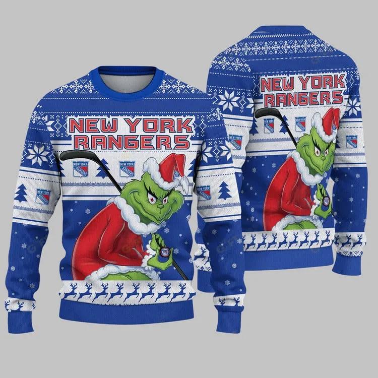 New York Rangers Grinch Stolen Christmas Ugly Sweater, NHL Christmas Sweater Moonbestprint