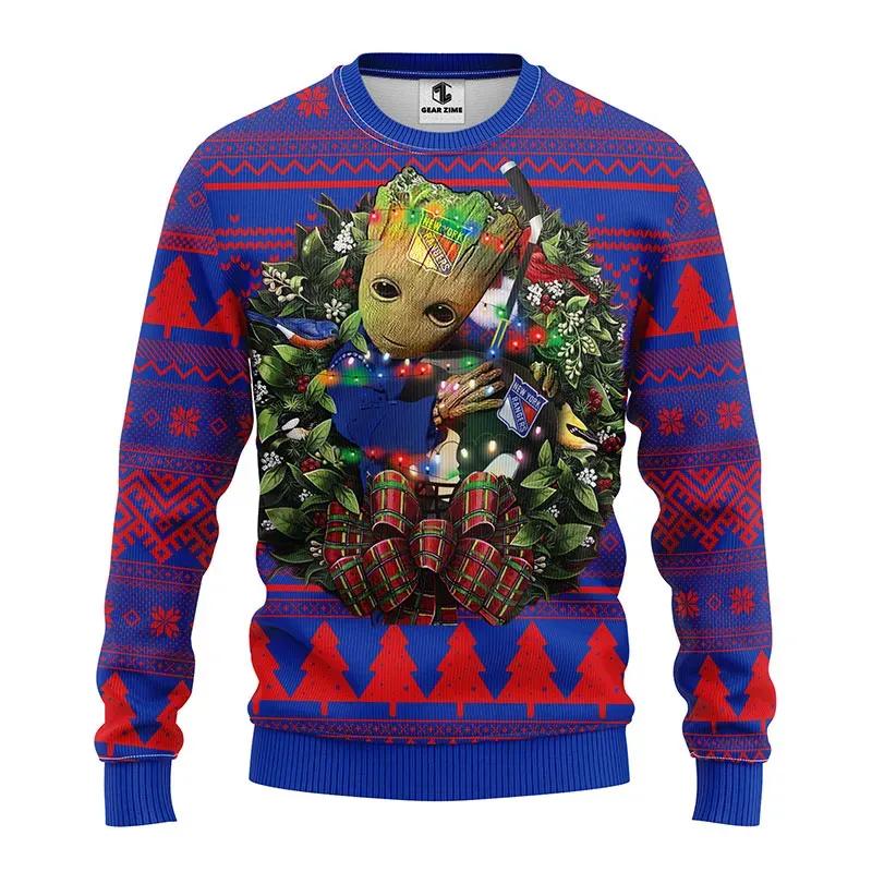 New York Rangers Groot Hug Ugly Christmas Sweater, NHL Christmas Sweater Moonbestprint