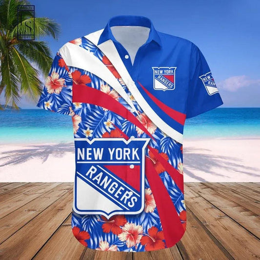 New York Rangers Hawaii Shirt Hibiscus Sport Style, NHL Hawaiian Shirt Moonbestprint