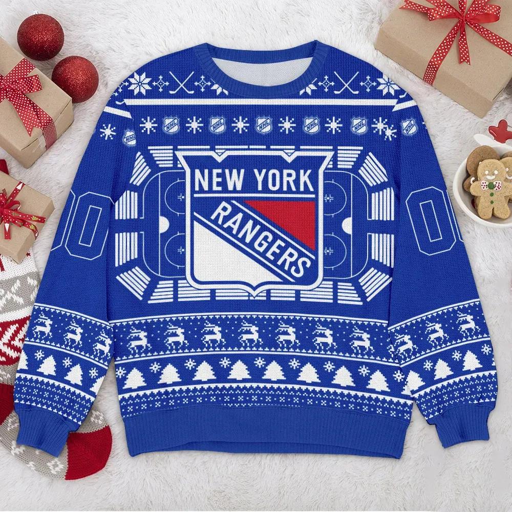 New York Rangers NHL Custom Ugly Christmas Sweater, NHL Christmas Sweater Moonbestprint