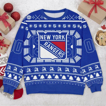 New York Rangers NHL Custom Ugly Christmas Sweater, NHL Christmas Sweater Moonbestprint