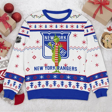 New York Rangers NHL Grinch Ugly Christmas Sweater, NHL Christmas Sweater Moonbestprint