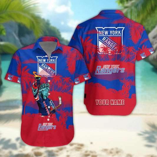New York Rangers Personalized Hawaiian Shirt – Custom Name, NHL Hawaiian Shirt Moonbestprint