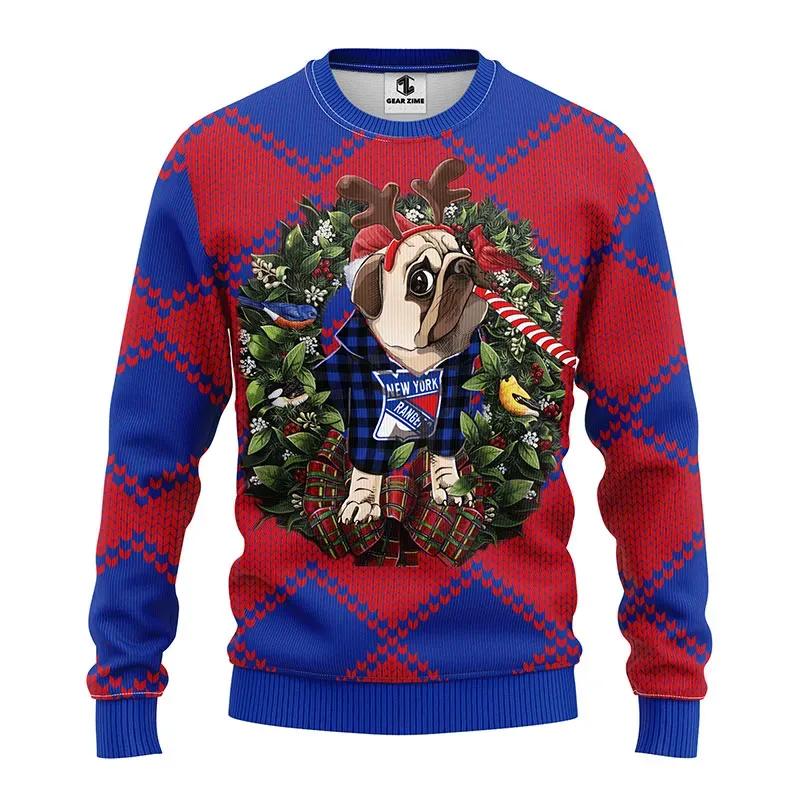 New York Rangers Pub Dog Ugly Christmas Sweater, NHL Christmas Sweater Moonbestprint