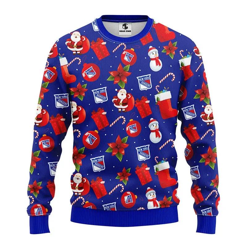 New York Rangers Santa Claus Snowman Ugly Christmas Sweater, NHL Christmas Sweater Moonbestprint