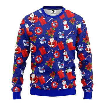 New York Rangers Santa Claus Snowman Ugly Christmas Sweater, NHL Christmas Sweater Moonbestprint