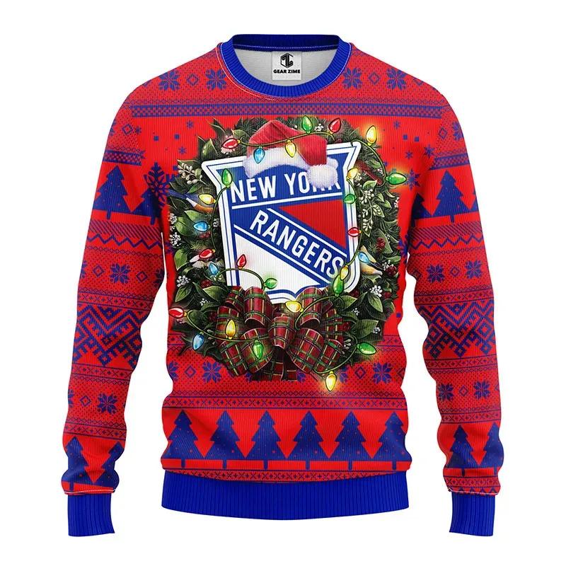 New York Rangers Santa Hat Ugly Christmas Sweater, NHL Christmas Sweater Moonbestprint