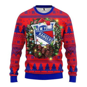 New York Rangers Santa Hat Ugly Christmas Sweater, NHL Christmas Sweater Moonbestprint