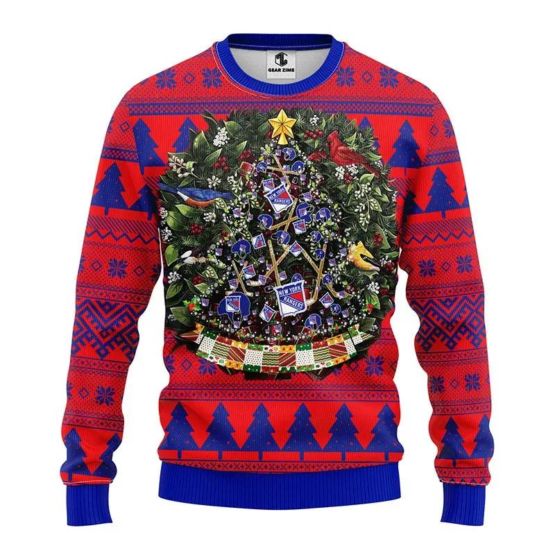 New York Rangers Tree Ball Ugly Christmas Sweater, NHL Christmas Sweater Moonbestprint