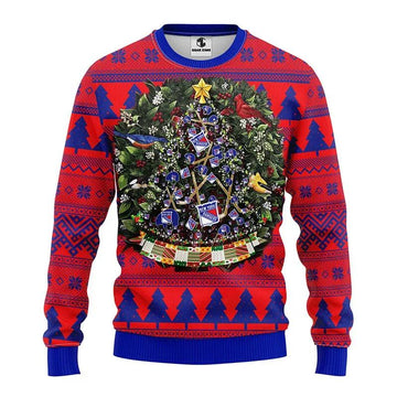 New York Rangers Tree Ball Ugly Christmas Sweater, NHL Christmas Sweater Moonbestprint