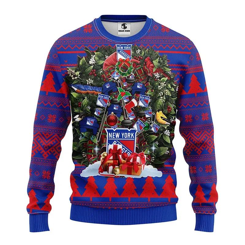 New York Rangers Tree Christmas Ugly Sweater, NHL Christmas Sweater Moonbestprint