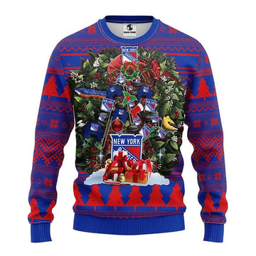 New York Rangers Tree Christmas Ugly Sweater, NHL Christmas Sweater Moonbestprint