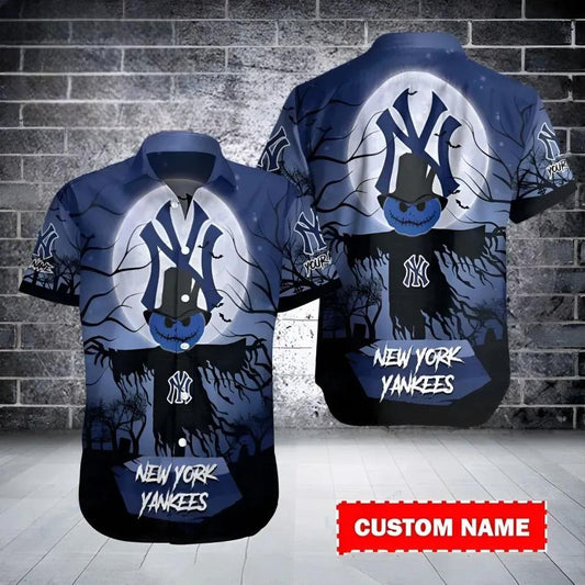 New York Team Yankeess Scarecrow Custom Name Hawaiian Shirt, MLB Hawaiian Shirt Moonbestprint
