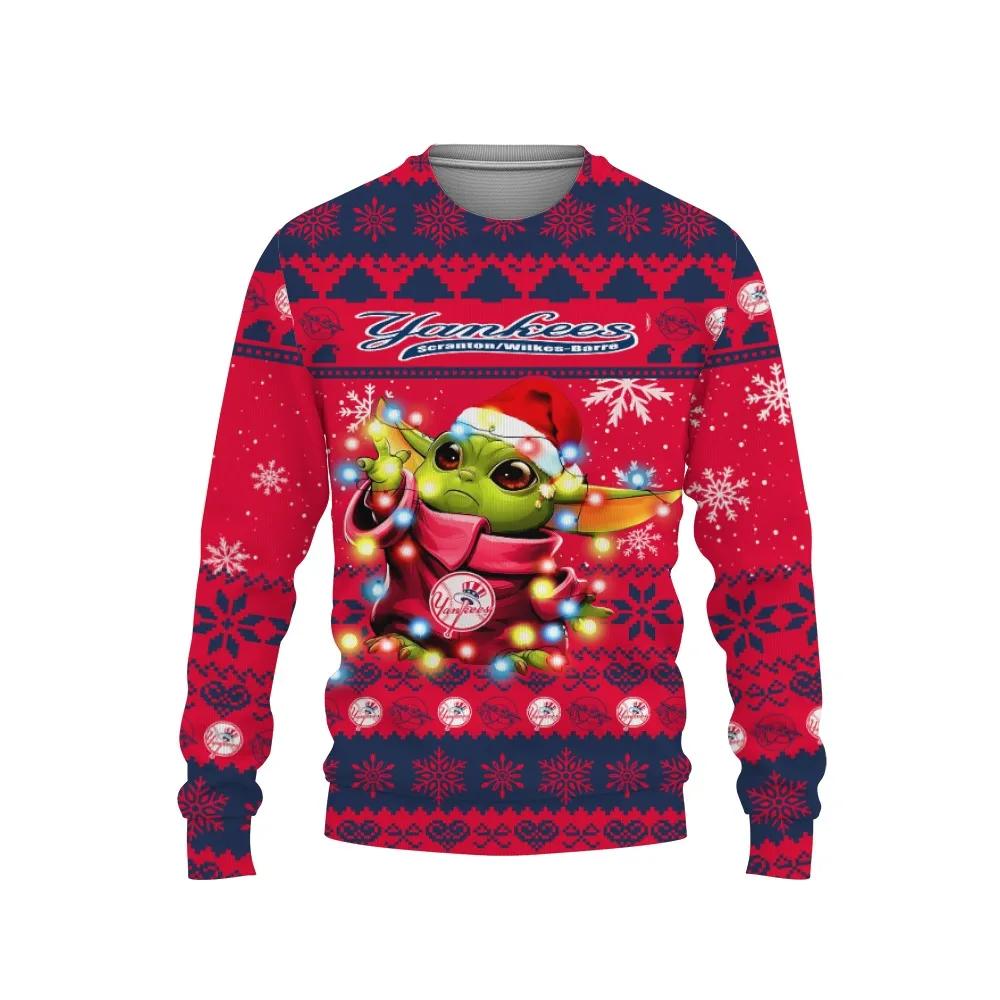 New York Yankees Baby Yoda Star Wars Ugly Christmas Sweater, MLB Christmas Sweater Moonbestprint