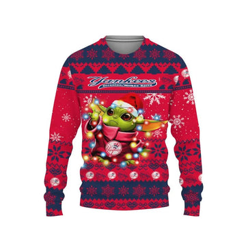 New York Yankees Baby Yoda Star Wars Ugly Christmas Sweater, MLB Christmas Sweater Moonbestprint