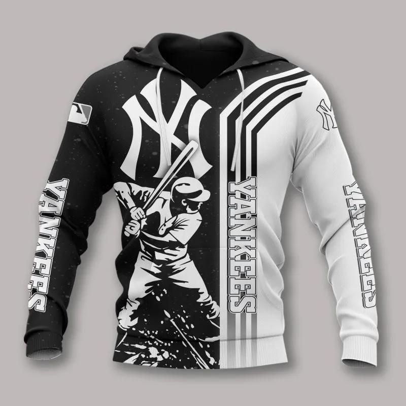 New York Yankees Black And White All Over Print Hoodie 1, MLB Hoodie Moonbestprint