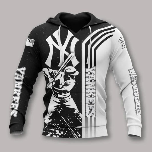 New York Yankees Black And White All Over Print Hoodie 1, MLB Hoodie Moonbestprint