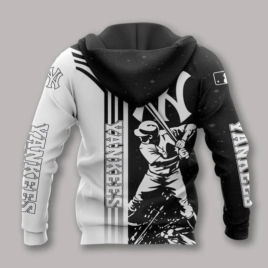 New York Yankees Black And White All Over Print Hoodie 1, MLB Hoodie Moonbestprint