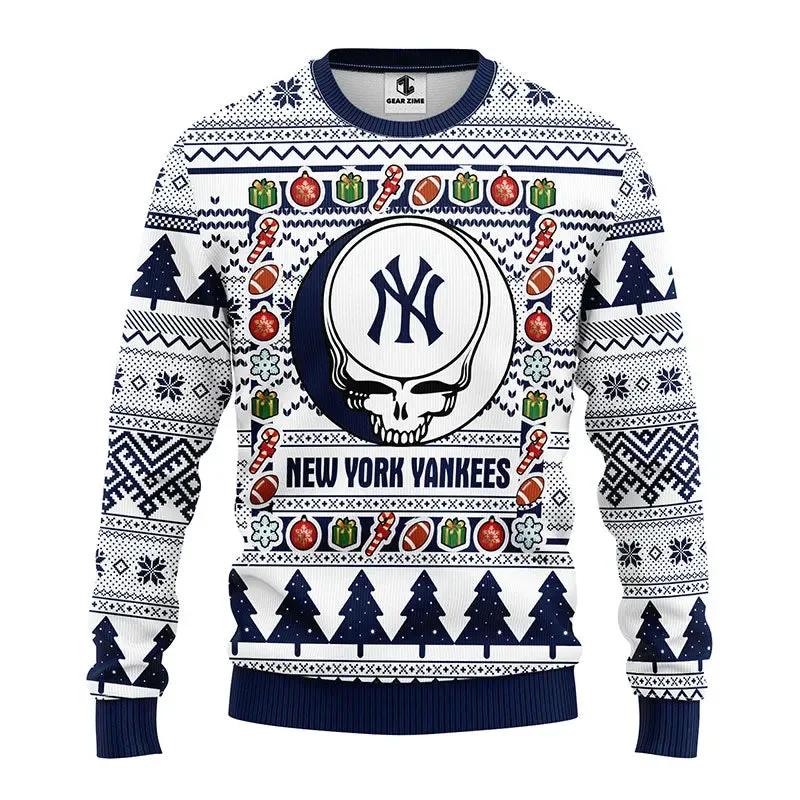 New York Yankees Grateful Dead Ugly Christmas Sweater, MLB Christmas Sweater Moonbestprint