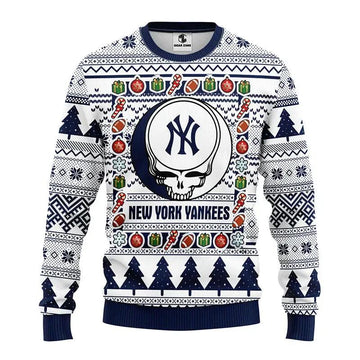 New York Yankees Grateful Dead Ugly Christmas Sweater, MLB Christmas Sweater Moonbestprint