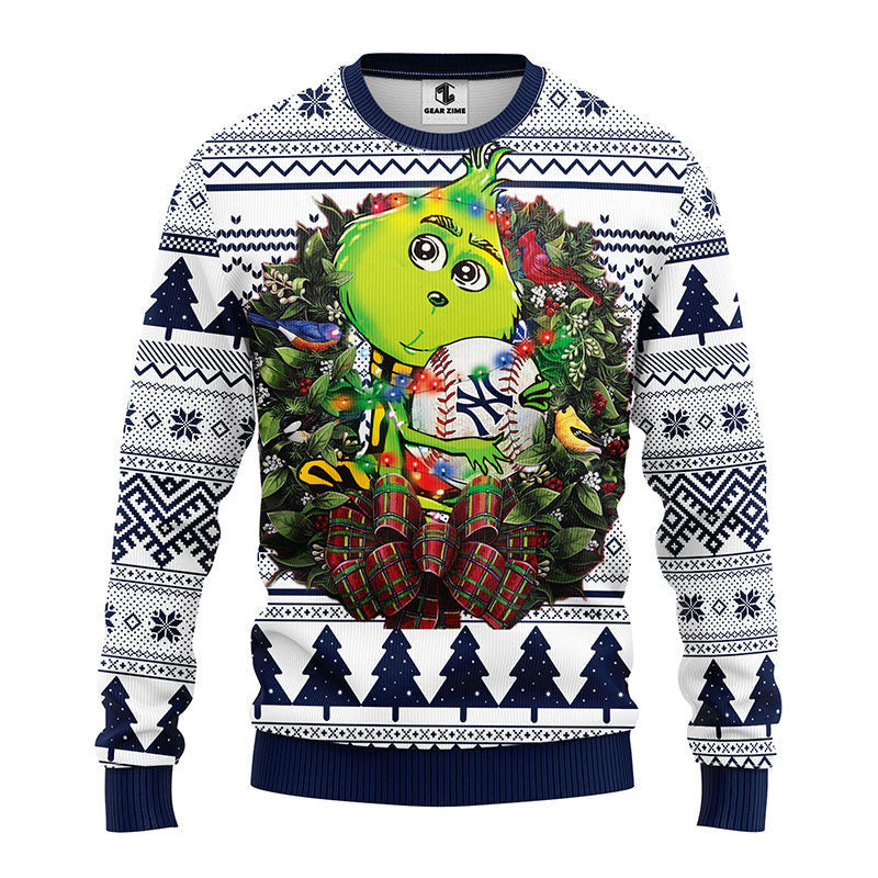 New York Yankees Grinch Hug Ugly Christmas Sweater Moonbestprint