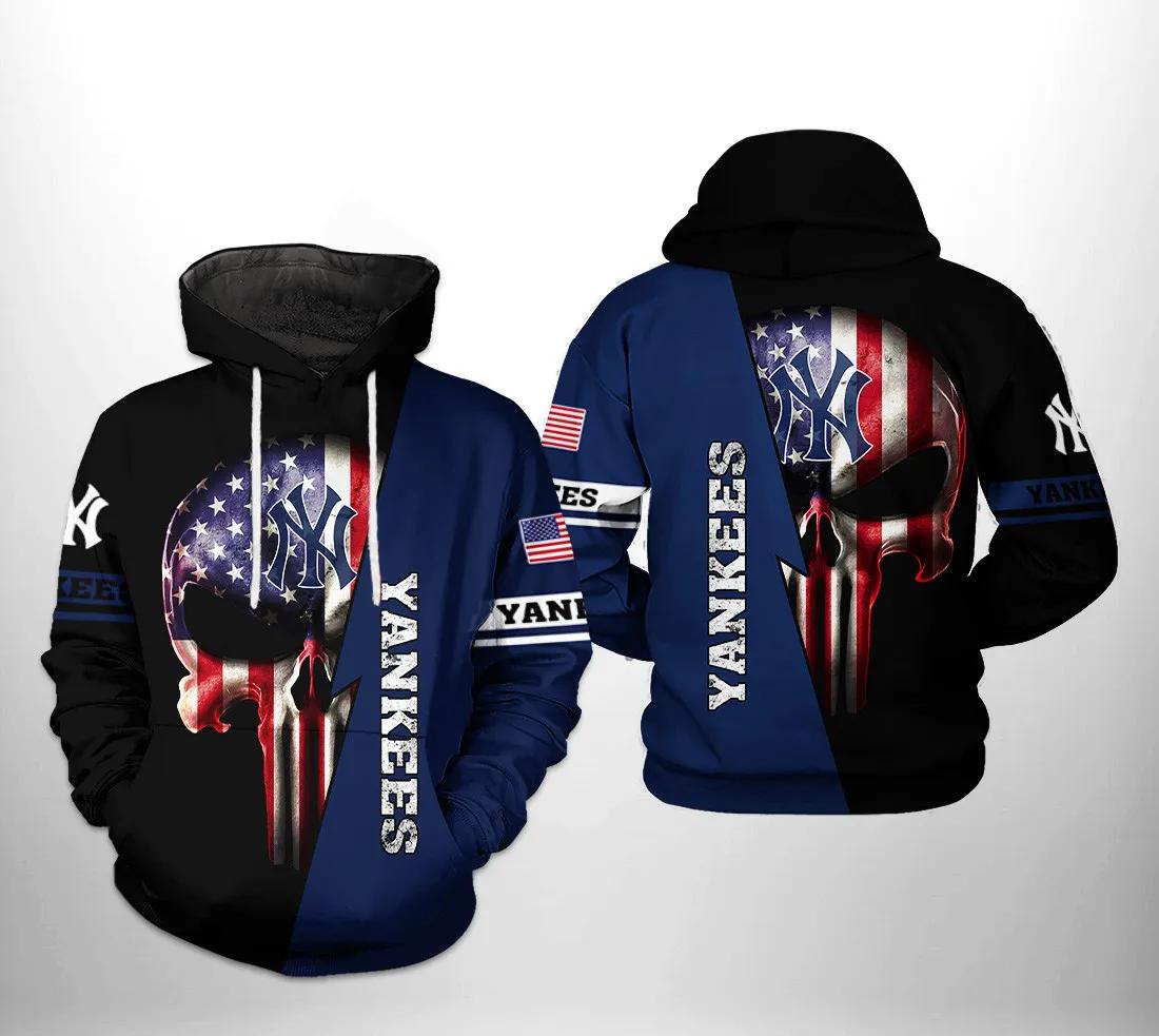 New York Yankees MLB US Flag Skull Hoodie, MLB Hoodie Moonbestprint