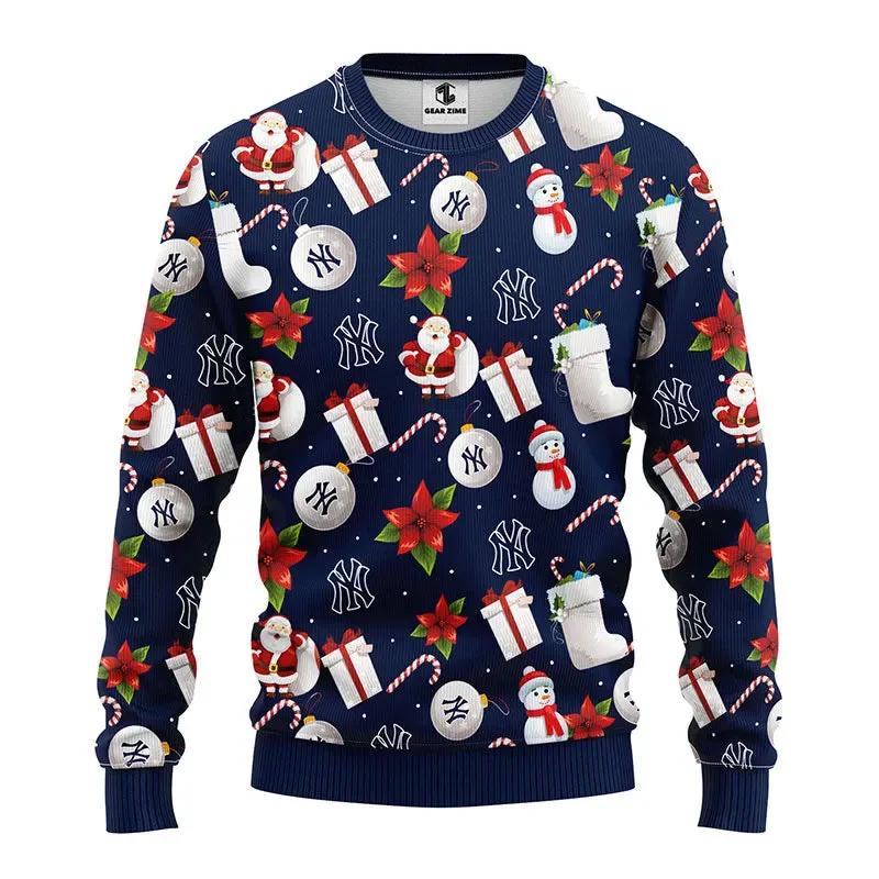 New York Yankees Santa Claus Snowman Ugly Christmas Sweater, MLB Christmas Sweater Moonbestprint