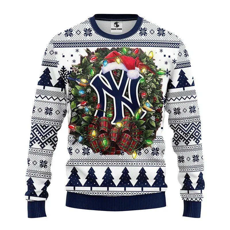 New York Yankees Santa Hat Ugly Christmas Sweater, MLB Christmas Sweater Moonbestprint