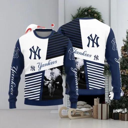 New York Yankees Skull Ugly Christmas Sweater, MLB Christmas Sweater Moonbestprint