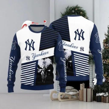 New York Yankees Skull Ugly Christmas Sweater, MLB Christmas Sweater Moonbestprint