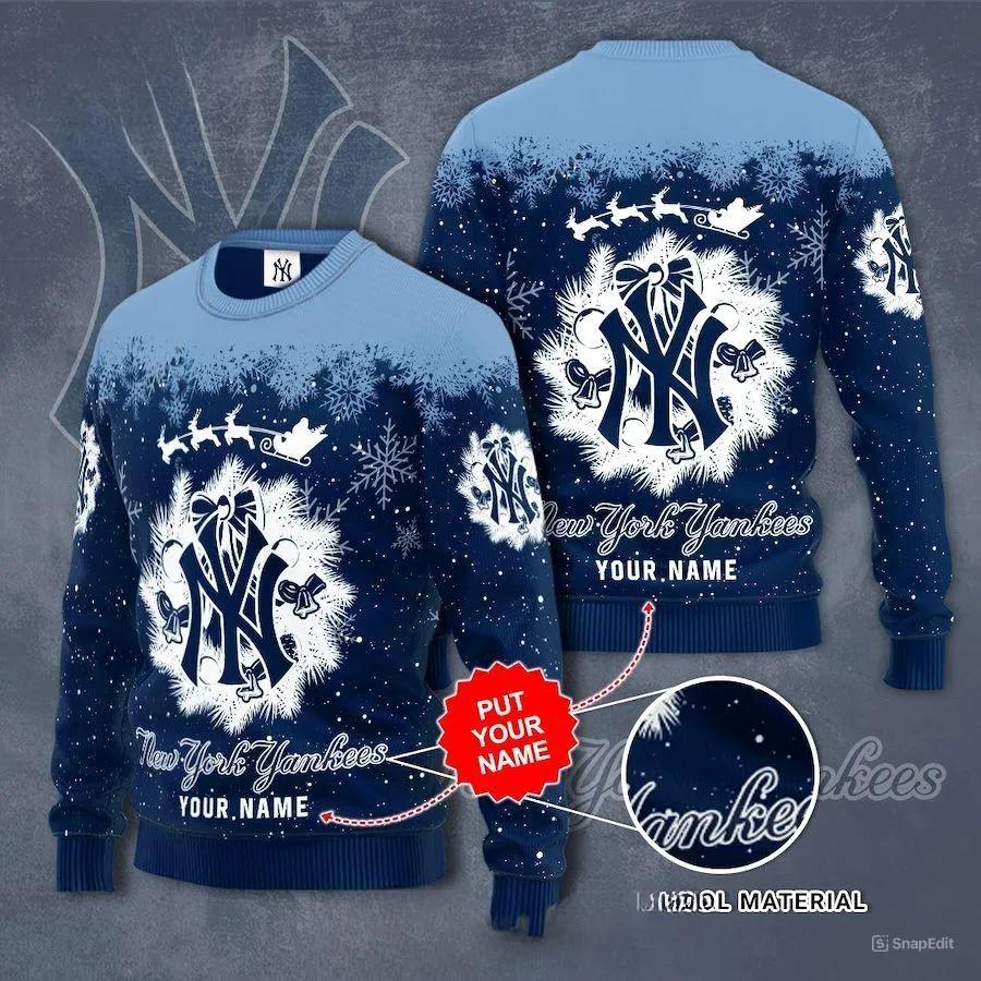 New York Yankees Snow Christmas Custom Ugly Christmas Sweater, MLB Christmas Sweater Moonbestprint