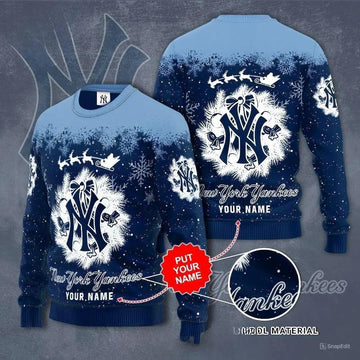 New York Yankees Snow Christmas Custom Ugly Christmas Sweater, MLB Christmas Sweater Moonbestprint