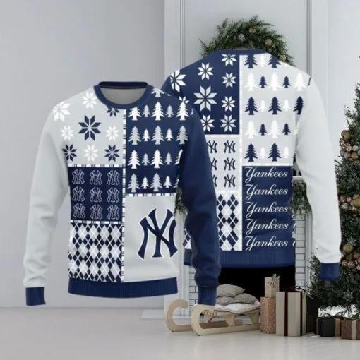 New York Yankees Teams Pine Trees Pattern Knitted Ugly Christmas Sweater, MLB Christmas Sweater Moonbestprint