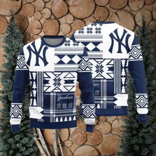 New York Yankees Teams Snowflakes Pattern Knitted Ugly Christmas Sweater, MLB Christmas Sweater Moonbestprint