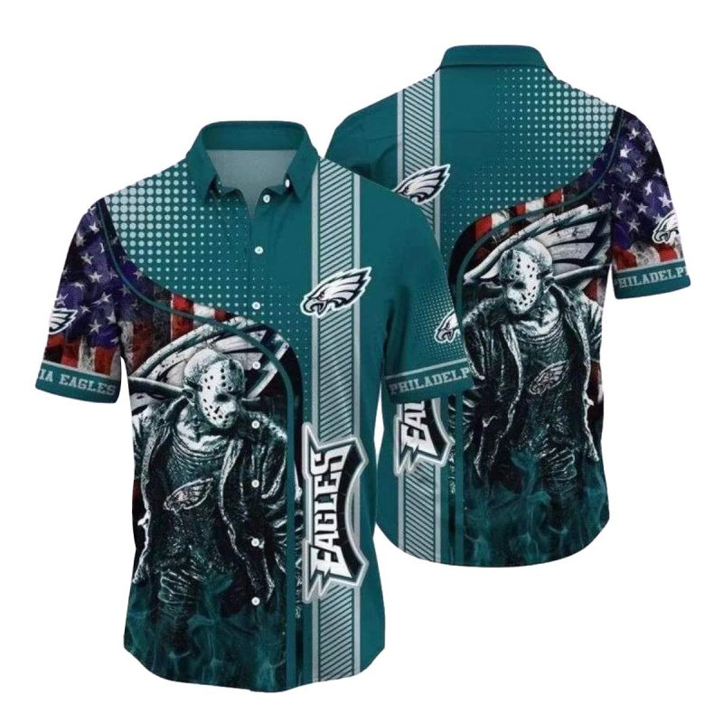 Jason Voorhees Philadelphia Eagles American Flag Halloween Hawaiian Shirt - Moonbestprint
