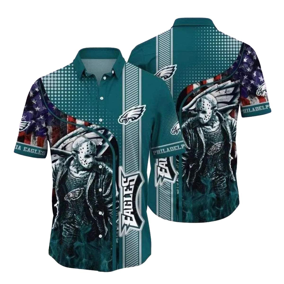 Jason Voorhees Philadelphia Eagles American Flag Halloween Hawaiian Shirt - Moonbestprint