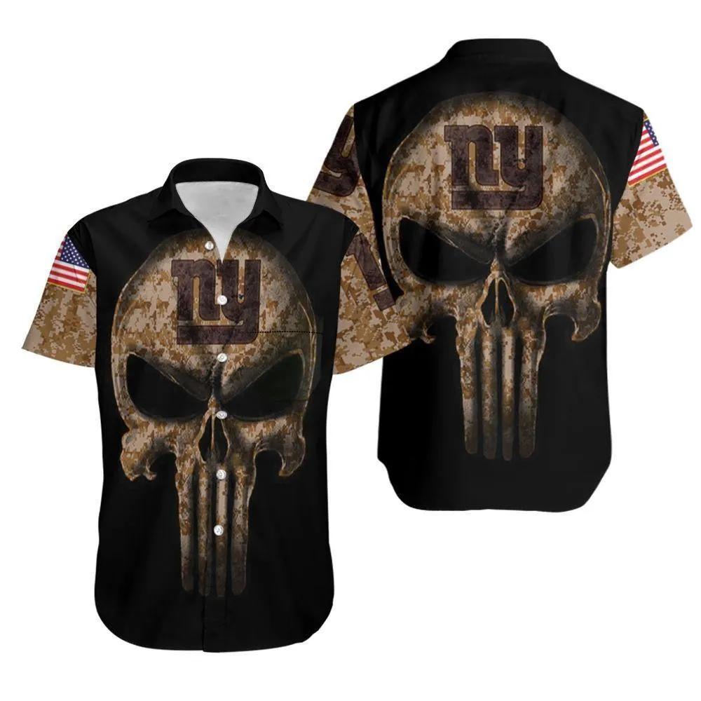 News Yorks Giants Camouflage Skull Hawaiian Shirt, NFL Hawaiian Shirt Moonbestprint