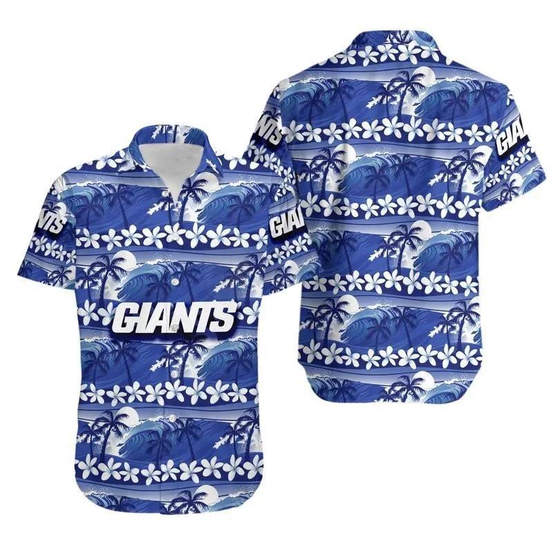 News Yorks Giants Coconut Tree And Waves Hawaiian Shirt, NFL Hawaiian Shirt Moonbestprint