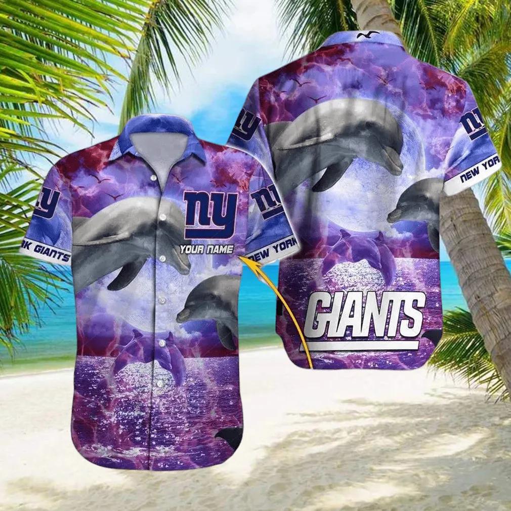 News Yorks Giants Football Dolphin Custom Name Hawaiian Shirt, NFL Hawaiian Shirt Moonbestprint