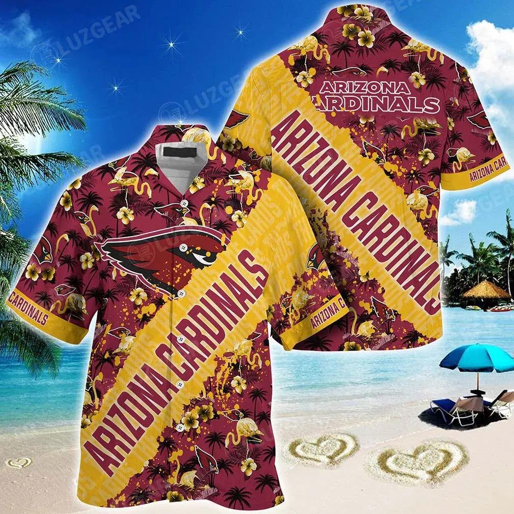 Nfl Arizona Cardinals Hawaiian Shirt With Tropical Patterns Flamingo Printed For Fans, NFL Hawaiian Shirt Moonbestprint