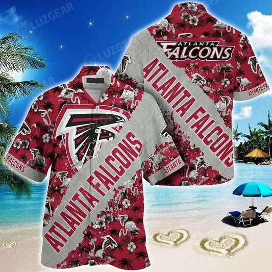 Nfl Atlanta Falcons Hawaiian Shirt With Tropical Patterns Flamingo Printed For Fans, NFL Hawaiian Shirt Moonbestprint