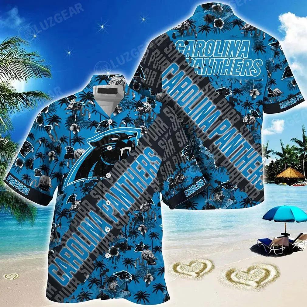 Nfl Carolina Panthers Hawaiian Shirt With Tropical Pattern Flamingo Printed For Fans, NFL Hawaiian Shirt Moonbestprint