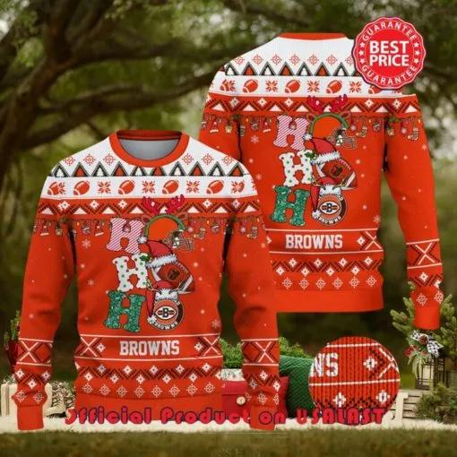 Nfl Cleveland Browns Hohoho Santa Hat Christmas Ugly Sweater, NFL Chritsmas Sweater Moonbestprint