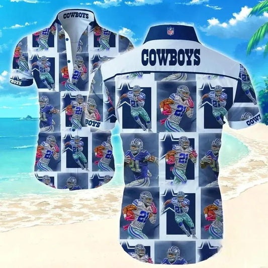 Nfl Dallas Cowboys Team Players Drawing Hawaiian Shirt, NFL Hawaiian Shirt Moonbestprint