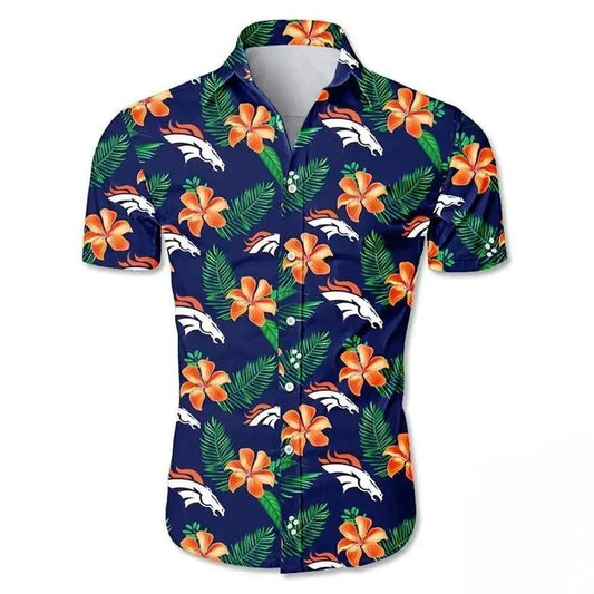 Nfl Denver Broncos Dark Blue Orange Flowers Hawaiian Shirt, NFL Hawaiian Shirt Moonbestprint