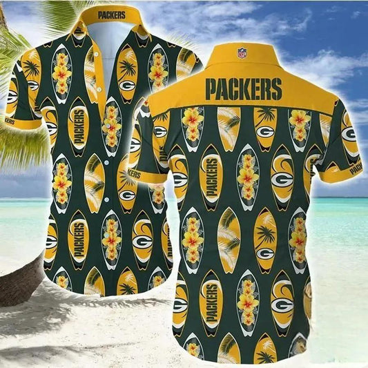 Nfl Green Bay Packers Yellow And Dark Green Hawaiian Shirt, NFL Hawaiian Shirt Moonbestprint