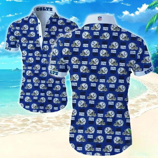 Nfl Indianapolis Colts Blue With Team Helmets Hawaiian Shirt, NFL Hawaiian Shirt Moonbestprint