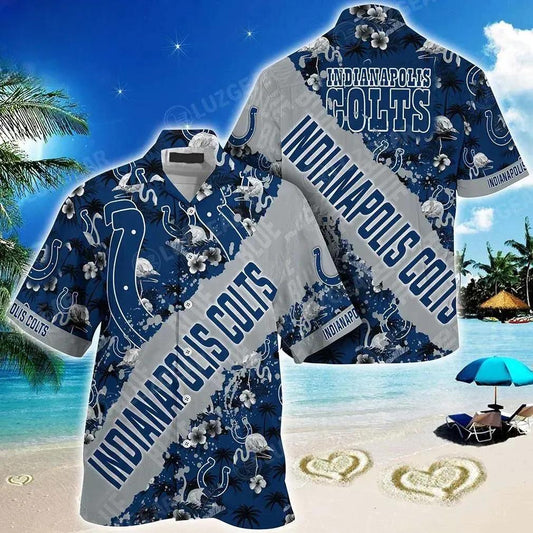 Nfl Indianapolis Colts Hawaiian Shirt With Tropical Pattern Flamingo Printed For Fans, NFL Hawaiian Shirt Moonbestprint