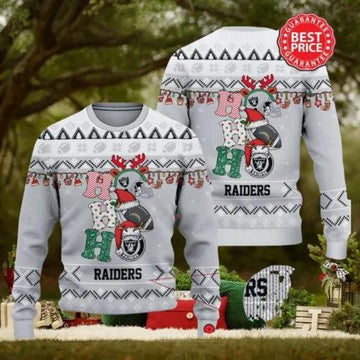 Nfl Las Vegas Raiders Hohoho Santa Hat Christmas Ugly Sweater, NFL Chritsmas Sweater Moonbestprint