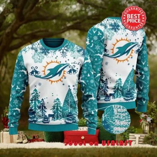 Nfl Miami Dolphins Special Logo Snowflake Reindeer White Christmas Ugly Sweater, NFL Chritsmas Sweater Moonbestprint